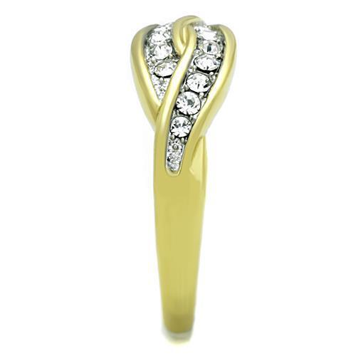 TK1704 - Two-Tone IP Gold (Ion Plating) Stainless Steel Ring with Top Grade Crystal  in Clear