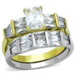 TK1708 - Two-Tone IP Gold (Ion Plating) Stainless Steel Ring with AAA Grade CZ  in Clear