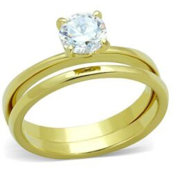 TK1721 - IP Gold(Ion Plating) Stainless Steel Ring with AAA Grade CZ  in Clear