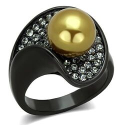 TK1732 - IP Black(Ion Plating) Stainless Steel Ring with Synthetic Pearl in Champagne