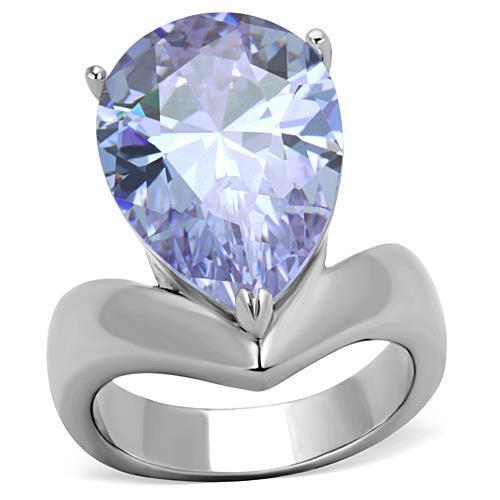 TK1755 - High polished (no plating) Stainless Steel Ring with AAA Grade CZ  in Light Amethyst