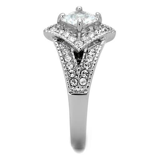 TK1760 - High polished (no plating) Stainless Steel Ring with AAA Grade CZ  in Clear