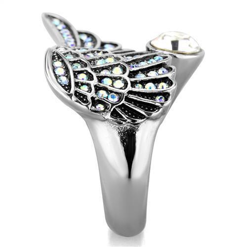 TK1769 - High polished (no plating) Stainless Steel Ring with Top Grade Crystal  in Clear