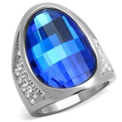 TK1778 - High polished (no plating) Stainless Steel Ring with Synthetic Synthetic Glass in Capri Blue