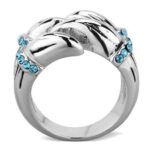 TK1779 - High polished (no plating) Stainless Steel Ring with Top Grade Crystal  in Sapphire