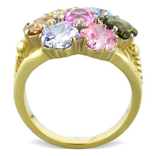 TK1791 - Two-Tone IP Gold (Ion Plating) Stainless Steel Ring with Assorted  in Multi Color