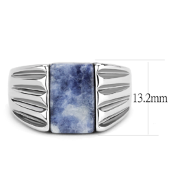 TK1799 - High polished (no plating) Stainless Steel Ring with Semi-Precious Sodalite in Capri Blue