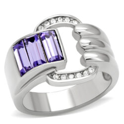 TK181 - High polished (no plating) Stainless Steel Ring with Top Grade Crystal  in Tanzanite