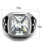 TK1813 - High polished (no plating) Stainless Steel Ring with AAA Grade CZ  in Clear