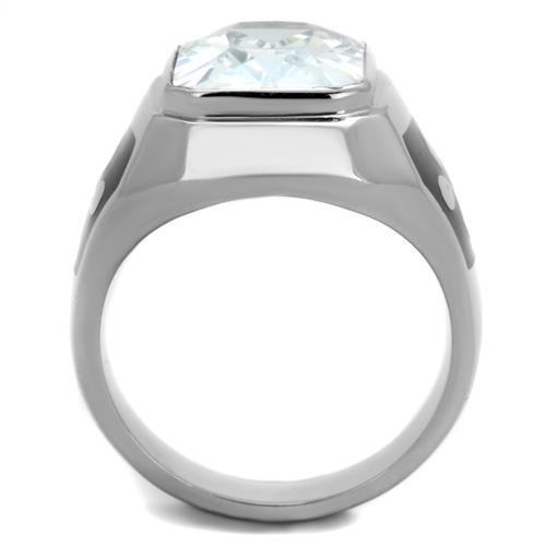 TK1813 - High polished (no plating) Stainless Steel Ring with AAA Grade CZ  in Clear