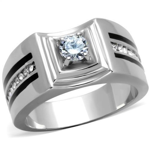 TK1814 - High polished (no plating) Stainless Steel Ring with AAA Grade CZ  in Clear