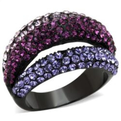 TK1831 - IP Black(Ion Plating) Stainless Steel Ring with Top Grade Crystal  in Multi Color