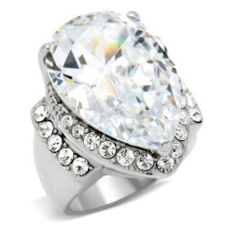 TK184 - High polished (no plating) Stainless Steel Ring with AAA Grade CZ  in Clear