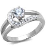 TK1857 - High polished (no plating) Stainless Steel Ring with AAA Grade CZ  in Clear