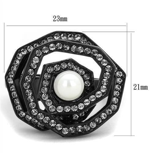 TK1861 - IP Black(Ion Plating) Stainless Steel Ring with Synthetic Pearl in White