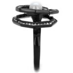 TK1861 - IP Black(Ion Plating) Stainless Steel Ring with Synthetic Pearl in White