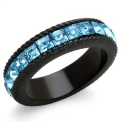 TK1867 - IP Black(Ion Plating) Stainless Steel Ring with Top Grade Crystal  in Sea Blue