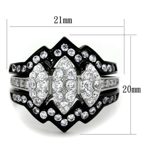 TK1869 - Two-Tone IP Black (Ion Plating) Stainless Steel Ring with AAA Grade CZ  in Clear