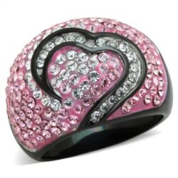 TK1871 - Two-Tone IP Black (Ion Plating) Stainless Steel Ring with Top Grade Crystal  in Light Rose