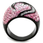 TK1871 - Two-Tone IP Black (Ion Plating) Stainless Steel Ring with Top Grade Crystal  in Light Rose