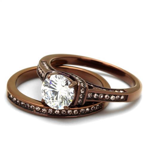 TK1919LC - IP Coffee light Stainless Steel Ring with AAA Grade CZ  in Clear