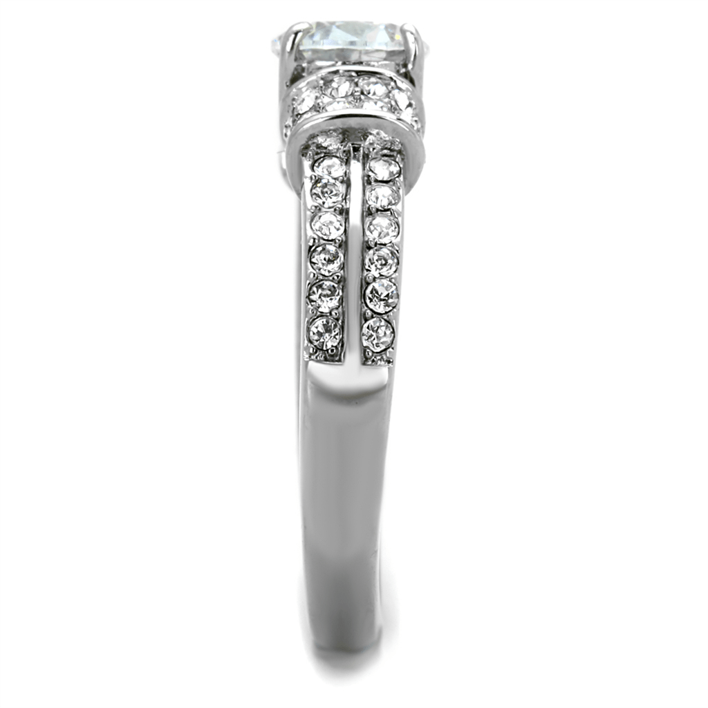 TK1921 - High polished (no plating) Stainless Steel Ring with AAA Grade CZ  in Clear