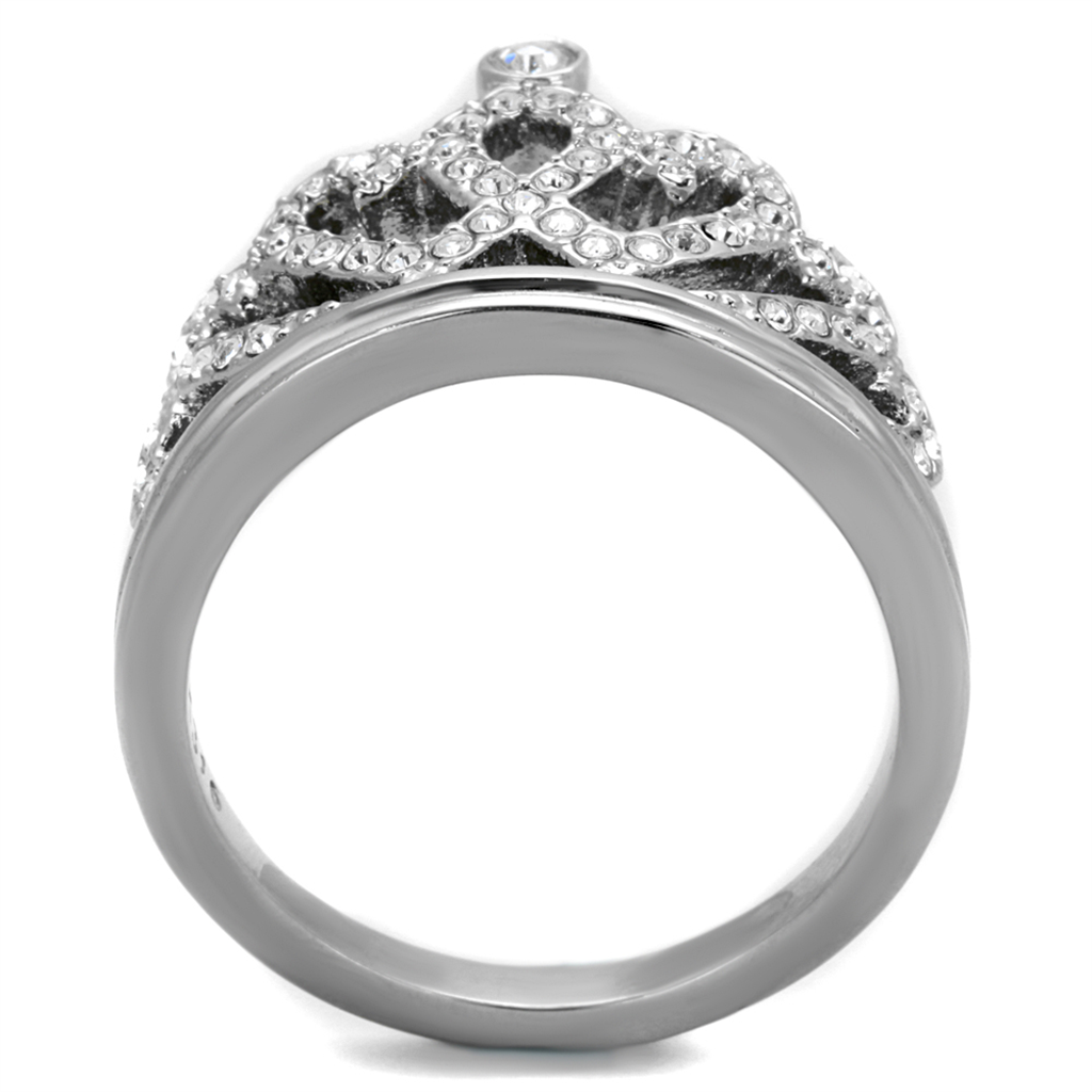 TK1923 - High polished (no plating) Stainless Steel Ring with Top Grade Crystal  in Clear