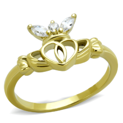 TK1926 - IP Gold(Ion Plating) Stainless Steel Ring with AAA Grade CZ  in Clear