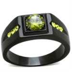 TK1928 - IP Black(Ion Plating) Stainless Steel Ring with AAA Grade CZ  in Olivine color