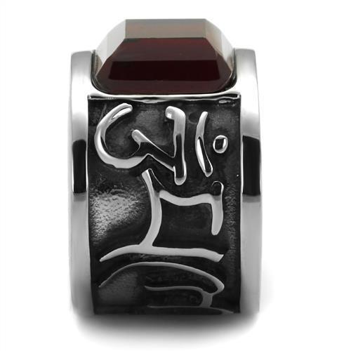 TK1964 - High polished (no plating) Stainless Steel Ring with Synthetic Synthetic Glass in Siam