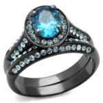 TK1W163LJ - IP Light Black  (IP Gun) Stainless Steel Ring with AAA Grade CZ  in Sea Blue