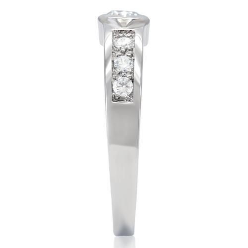 TK200 - High polished (no plating) Stainless Steel Ring with AAA Grade CZ  in Clear