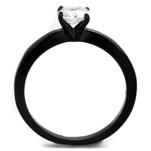 TK2013 - IP Black(Ion Plating) Stainless Steel Ring with AAA Grade CZ  in Clear