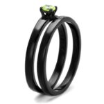 TK2015 - IP Black(Ion Plating) Stainless Steel Ring with AAA Grade CZ  in Apple Green color