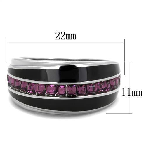 TK2023 - High polished (no plating) Stainless Steel Ring with Top Grade Crystal  in Amethyst