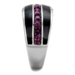 TK2023 - High polished (no plating) Stainless Steel Ring with Top Grade Crystal  in Amethyst