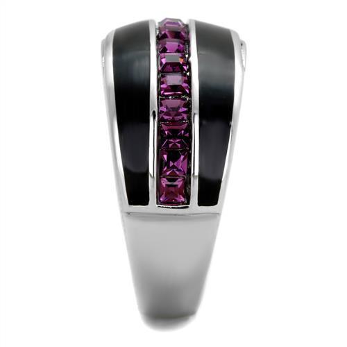 TK2023 - High polished (no plating) Stainless Steel Ring with Top Grade Crystal  in Amethyst