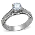 TK2026 - High polished (no plating) Stainless Steel Ring with AAA Grade CZ  in Clear