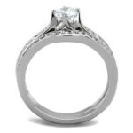 TK2039 - High polished (no plating) Stainless Steel Ring with AAA Grade CZ  in Clear