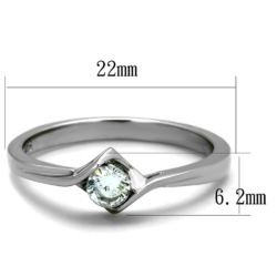 TK2042 - High polished (no plating) Stainless Steel Ring with AAA Grade CZ  in Clear