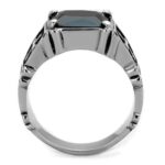 TK2055 - High polished (no plating) Stainless Steel Ring with Synthetic Synthetic Glass in Jet