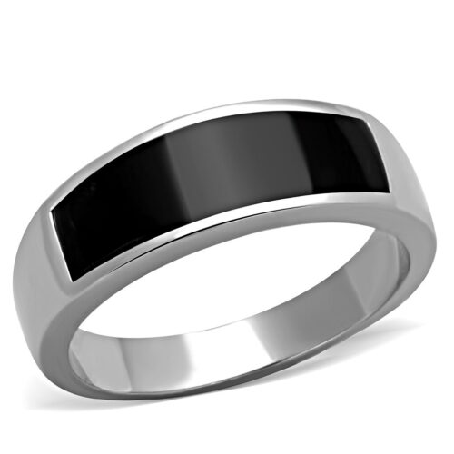 TK2062 - High polished (no plating) Stainless Steel Ring with Epoxy  in Jet