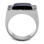 TK2065 - High polished (no plating) Stainless Steel Ring with Synthetic Cat Eye in Smoked Quartz