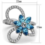 TK2123 - High polished (no plating) Stainless Steel Ring with Top Grade Crystal  in Sea Blue