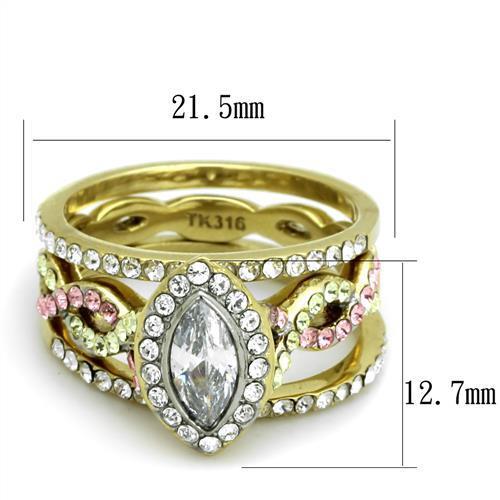 TK2129 - Two-Tone IP Gold (Ion Plating) Stainless Steel Ring with AAA Grade CZ  in Clear