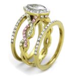 TK2129 - Two-Tone IP Gold (Ion Plating) Stainless Steel Ring with AAA Grade CZ  in Clear