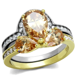 TK2132 - Two-Tone IP Gold (Ion Plating) Stainless Steel Ring with AAA Grade CZ  in Champagne