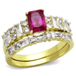 TK2134 - IP Gold(Ion Plating) Stainless Steel Ring with AAA Grade CZ  in Ruby