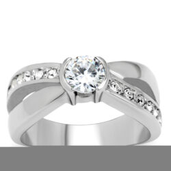 TK214 - High polished (no plating) Stainless Steel Ring with AAA Grade CZ  in Clear