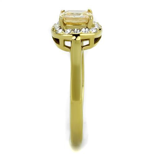 TK2173 - IP Gold(Ion Plating) Stainless Steel Ring with AAA Grade CZ  in Champagne